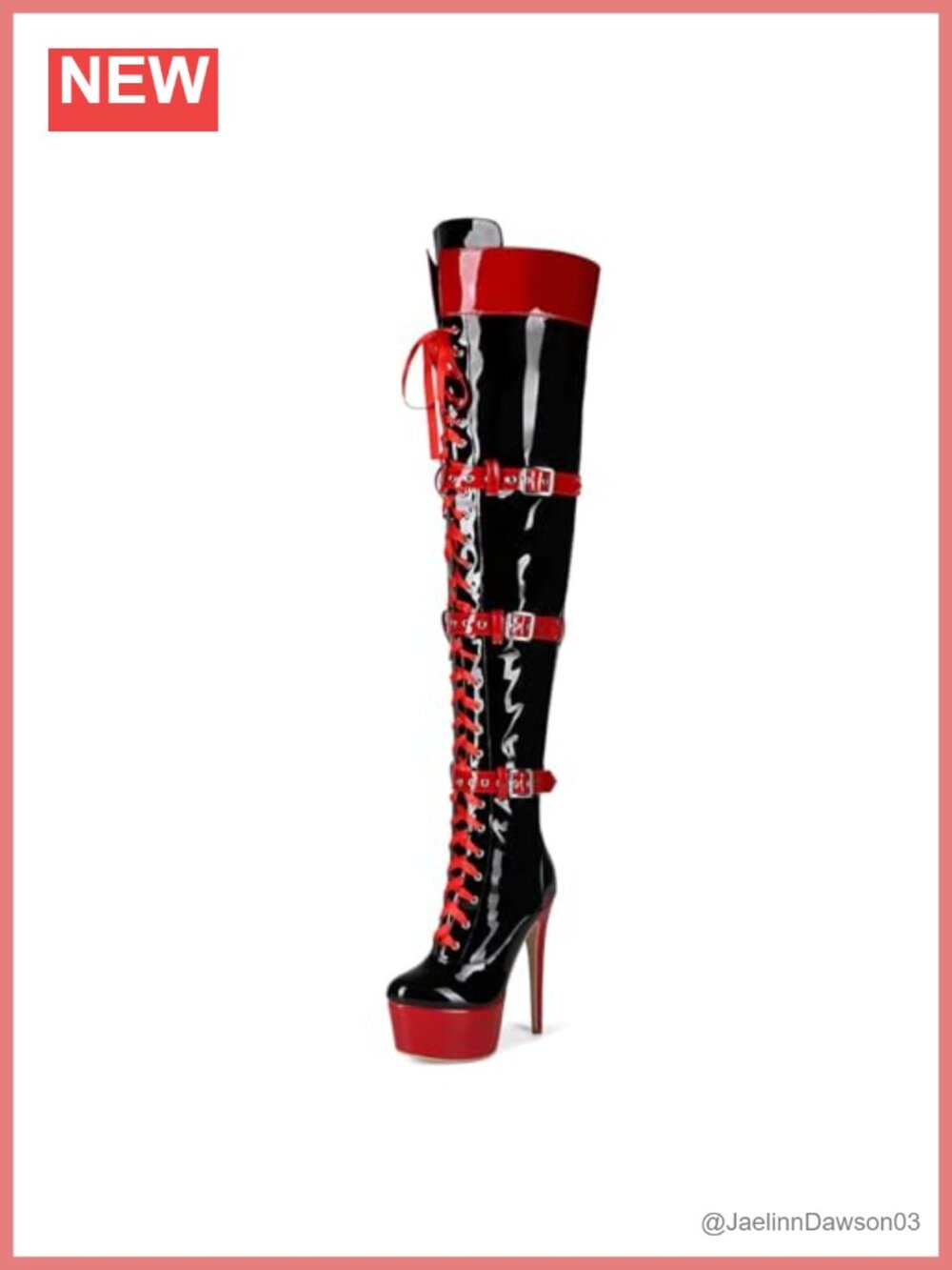 Over the Knee Platform Stiletto Boots with Ribbon Belt, Zip Closure, Large Size